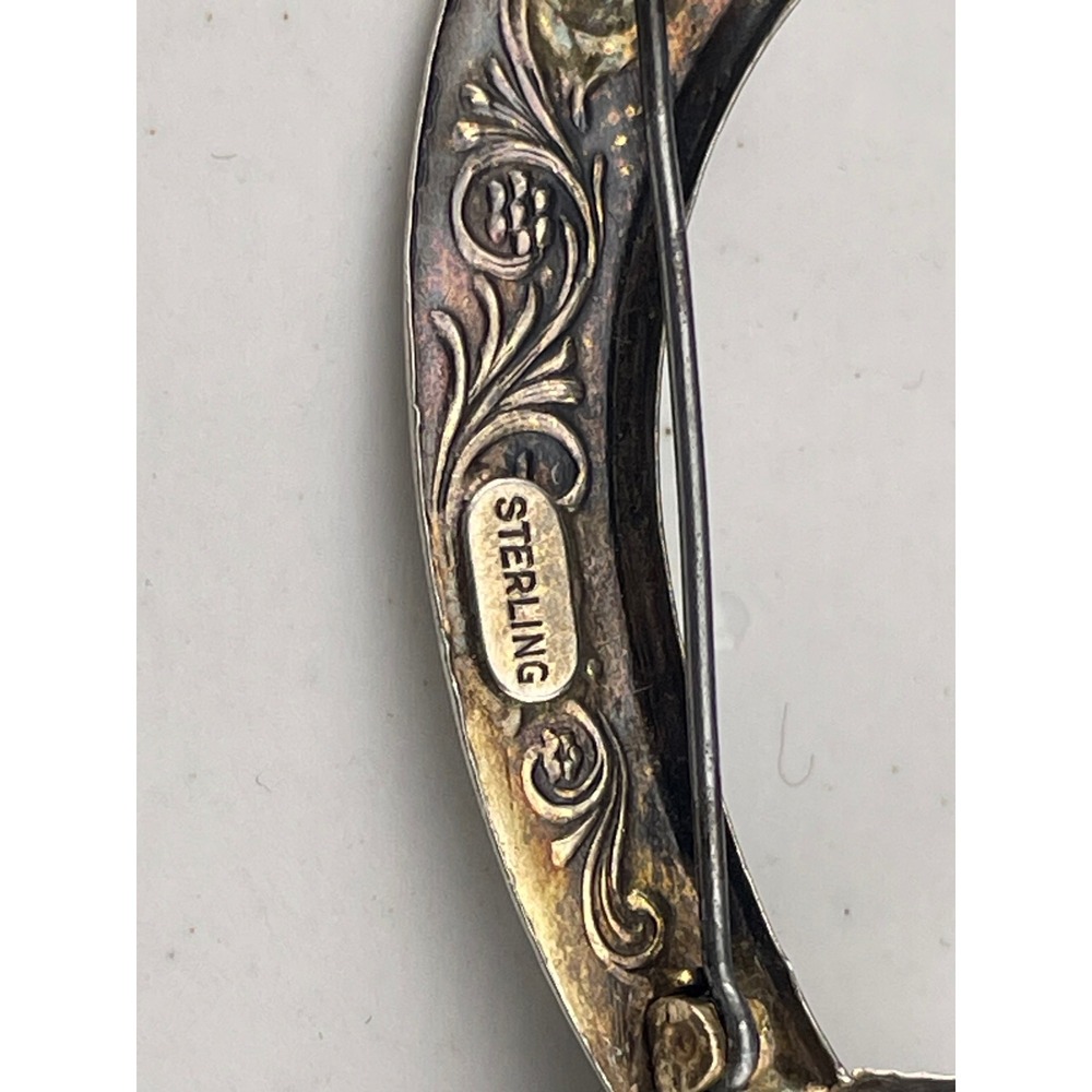 Vintage Sterling Silver Sword Brooch Curved Dagger Scimitar Rhinestone Hilt Pin - Picture 8 of 11